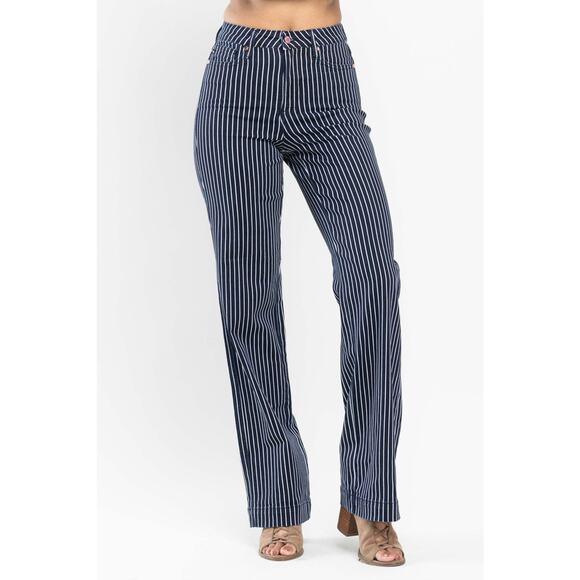 EUC Judy Blue 13/31 High Waist Straight Leg Tummy Control Jeans Striped JB88751